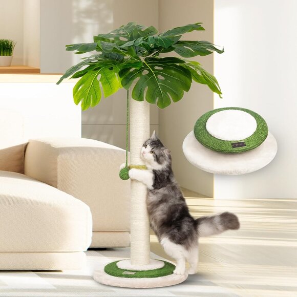 New 35in Monstera Cat Tree, Tall Sisal Post with Hanging Ball for Indoor Cats - Picture 1 of 6